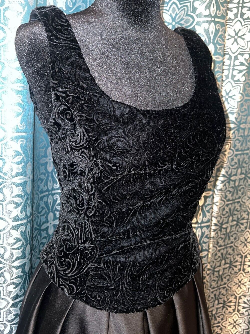 Vintage Scott McClintock Black Formal Dress Velvet Bodice Satin Skirt 6 - Picture 3 of 7